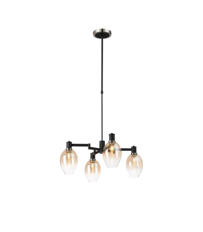 Worcester Swing Arm Telescopic Pendant 4 Light E14 Satin Nickel/Satin Black/Amber Fade Wine Glass Glass-1