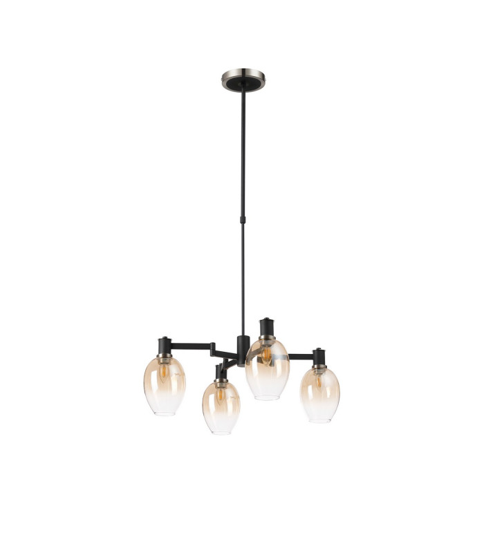 Worcester Swing Arm Telescopic Pendant 4 Light E14 Satin Nickel/Satin Black/Amber Fade Wine Glass Glass-4