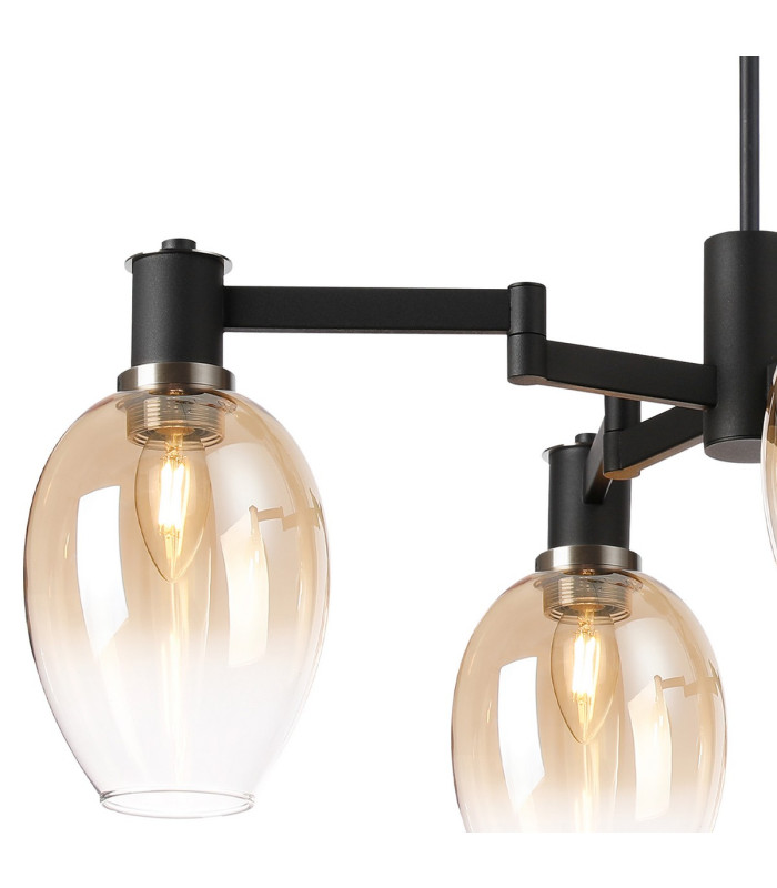 Worcester Swing Arm Telescopic Pendant 4 Light E14 Satin Nickel/Satin Black/Amber Fade Wine Glass Glass-6