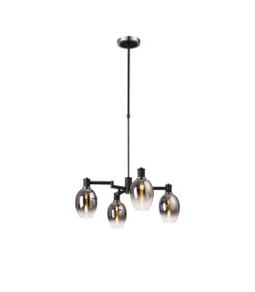 Worcester Swing Arm Telescopic Pendant 4 Light E14 Satin Nickel/Satin Black/Smoke Fade Wine Glass Glass-1