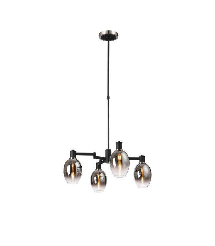 Worcester Swing Arm Telescopic Pendant 4 Light E14 Satin Nickel/Satin Black/Smoke Fade Wine Glass Glass-1