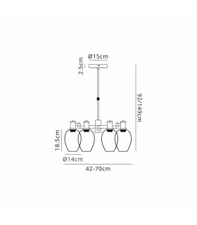 Worcester Swing Arm Telescopic Pendant 4 Light E14 Satin Nickel/Satin Black/Smoke Fade Wine Glass Glass-2