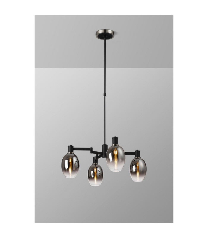 Worcester Swing Arm Telescopic Pendant 4 Light E14 Satin Nickel/Satin Black/Smoke Fade Wine Glass Glass-3
