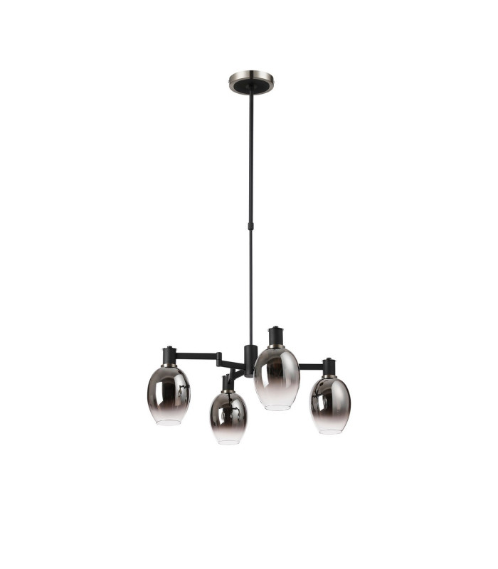 Worcester Swing Arm Telescopic Pendant 4 Light E14 Satin Nickel/Satin Black/Smoke Fade Wine Glass Glass-4