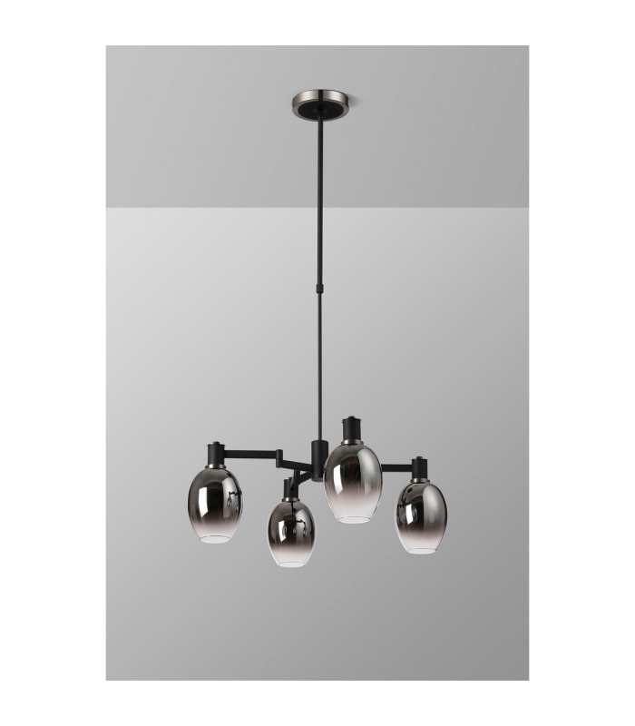 Worcester Swing Arm Telescopic Pendant 4 Light E14 Satin Nickel/Satin Black/Smoke Fade Wine Glass Glass-9