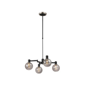 Worcester Swing Arm Telescopic Pendant 4 Light E14 Satin Nickel/Satin Black/Smoke Plated Round Segment Glass-1