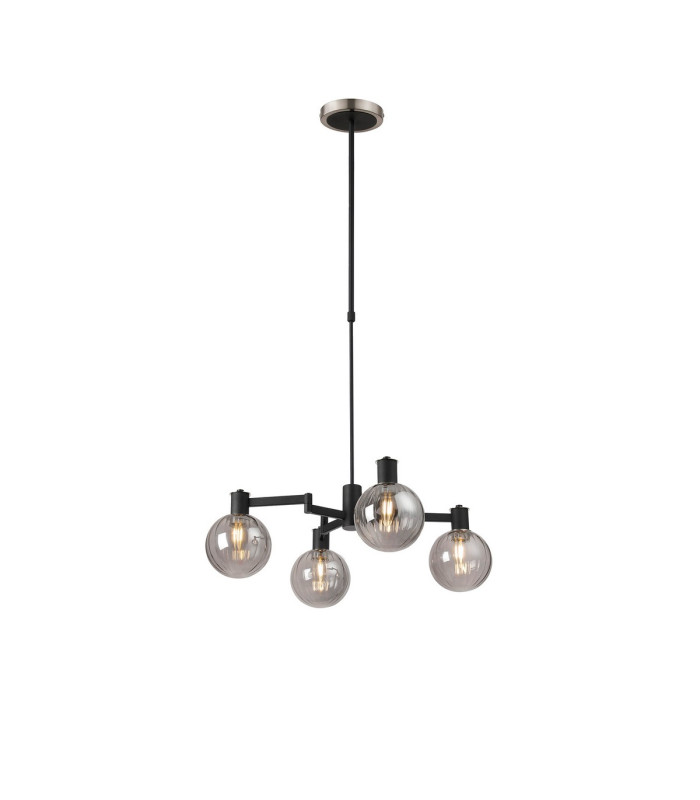 Worcester Swing Arm Telescopic Pendant 4 Light E14 Satin Nickel/Satin Black/Smoke Plated Round Segment Glass-1