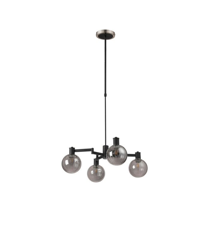 Worcester Swing Arm Telescopic Pendant 4 Light E14 Satin Nickel/Satin Black/Smoke Plated Round Segment Glass-3