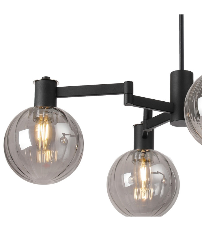 Worcester Swing Arm Telescopic Pendant 4 Light E14 Satin Nickel/Satin Black/Smoke Plated Round Segment Glass-5