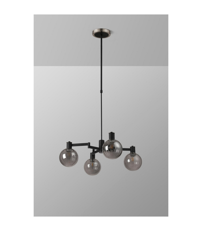 Worcester Swing Arm Telescopic Pendant 4 Light E14 Satin Nickel/Satin Black/Smoke Plated Round Segment Glass-8