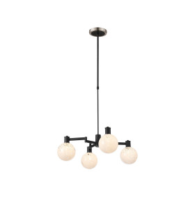 Worcester Swing Arm Telescopic Pendant 4 Light E14 Satin Nickel/Satin Black/White Round Speckled Glass-1