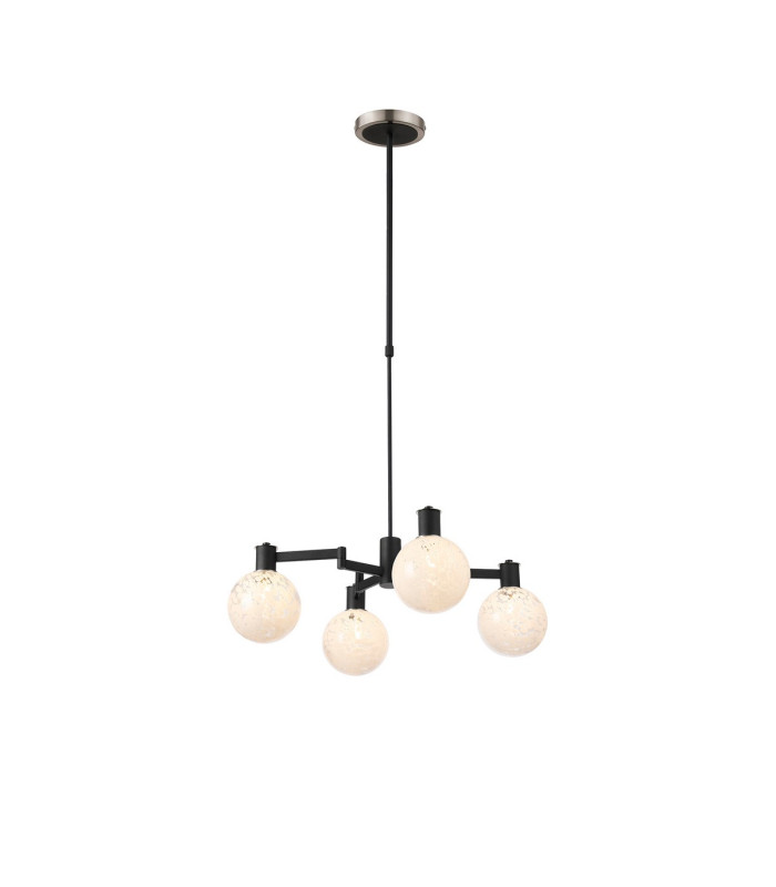 Worcester Swing Arm Telescopic Pendant 4 Light E14 Satin Nickel/Satin Black/White Round Speckled Glass-1