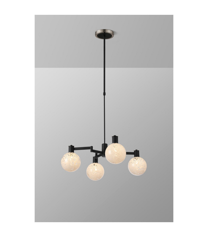 Worcester Swing Arm Telescopic Pendant 4 Light E14 Satin Nickel/Satin Black/White Round Speckled Glass-3