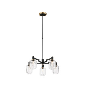 Worcester Swing Arm Telescopic Pendant 5 Light E14 Brass/Satin Black/Clear Striped Cylinder Glass-1