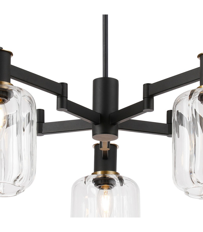 Worcester Swing Arm Telescopic Pendant 5 Light E14 Brass/Satin Black/Clear Striped Cylinder Glass-7