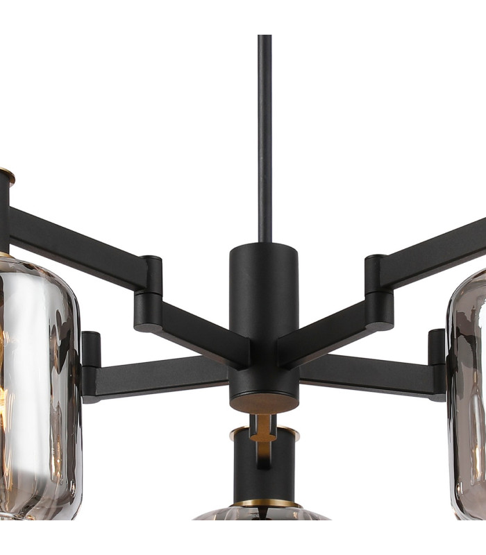 Worcester Swing Arm Telescopic Pendant 5 Light E14 Brass/Satin Black/Smoke Striped Cylinder Glass-7