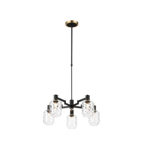 Worcester Swing Arm Telescopic Pendant 5 Light E14 Brass/Satin Black/Clear Twisted Cylinder Glass-1
