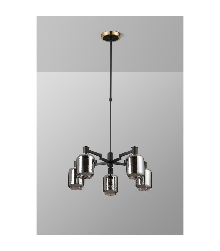 Worcester Swing Arm Telescopic Pendant 5 Light E14 Brass/Satin Black/Smoke Twisted Cylinder Glass-10