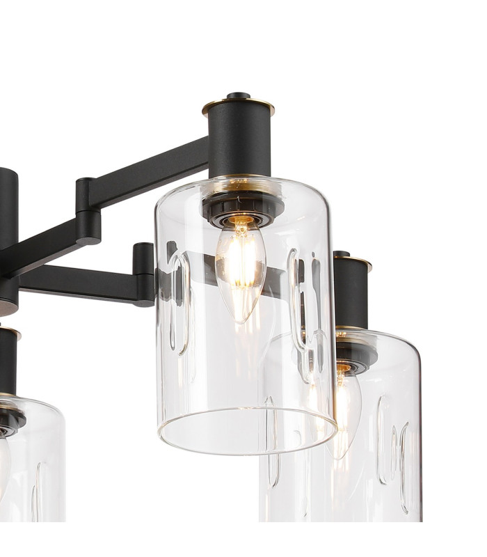 Worcester Swing Arm Telescopic Pendant 5 Light E14 Brass/Satin Black/Clear Uniform Dimple Cylinder Glass-6