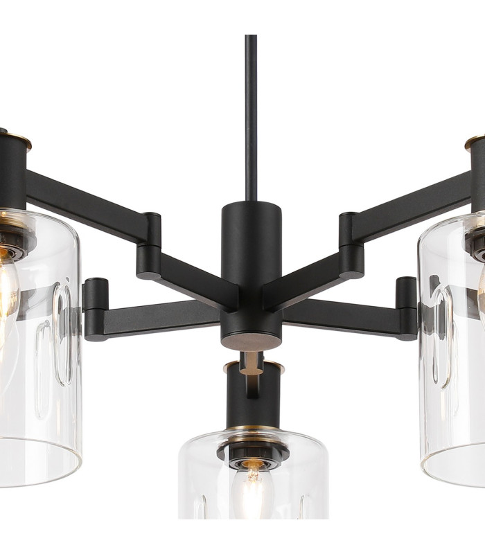 Worcester Swing Arm Telescopic Pendant 5 Light E14 Brass/Satin Black/Clear Uniform Dimple Cylinder Glass-7
