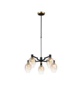 Worcester Swing Arm Telescopic Pendant 5 Light E14 Brass/Satin Black/Amber Fade Wine Glass Glass-1