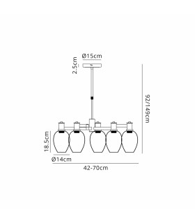 Worcester Swing Arm Telescopic Pendant 5 Light E14 Brass/Satin Black/Smoke Fade Wine Glass Glass-2