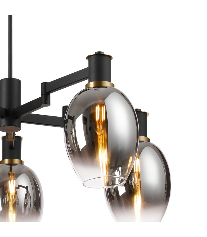Worcester Swing Arm Telescopic Pendant 5 Light E14 Brass/Satin Black/Smoke Fade Wine Glass Glass-6