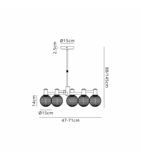 Worcester Swing Arm Telescopic Pendant 5 Light E14 Brass/Satin Black/Clear Round Textured Diamond Pattern Glass-2