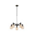 Worcester Swing Arm Telescopic Pendant 5 Light E14 Satin Nickel/Satin Black/Amber Striped Cylinder Glass-4