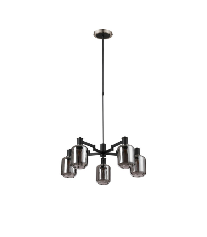 Worcester Swing Arm Telescopic Pendant 5 Light E14 Satin Nickel/Satin Black/Smoke Striped Cylinder Glass-4