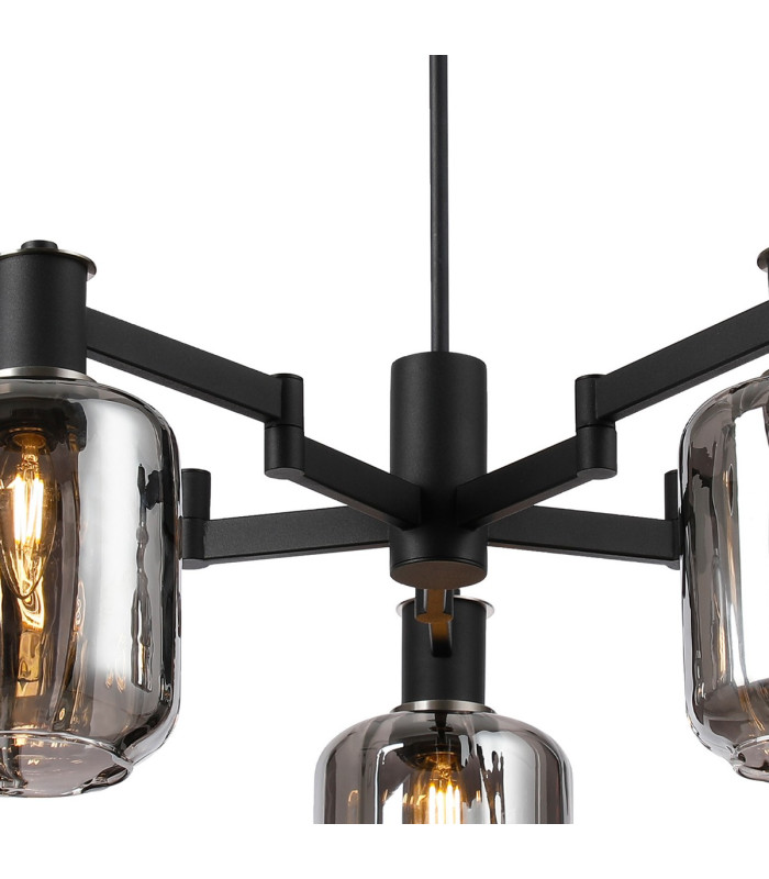 Worcester Swing Arm Telescopic Pendant 5 Light E14 Satin Nickel/Satin Black/Smoke Striped Cylinder Glass-6