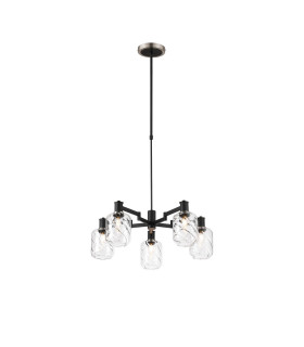 Worcester Swing Arm Telescopic Pendant 5 Light E14 Satin Nickel/Satin Black/Clear Twisted Cylinder Glass-1