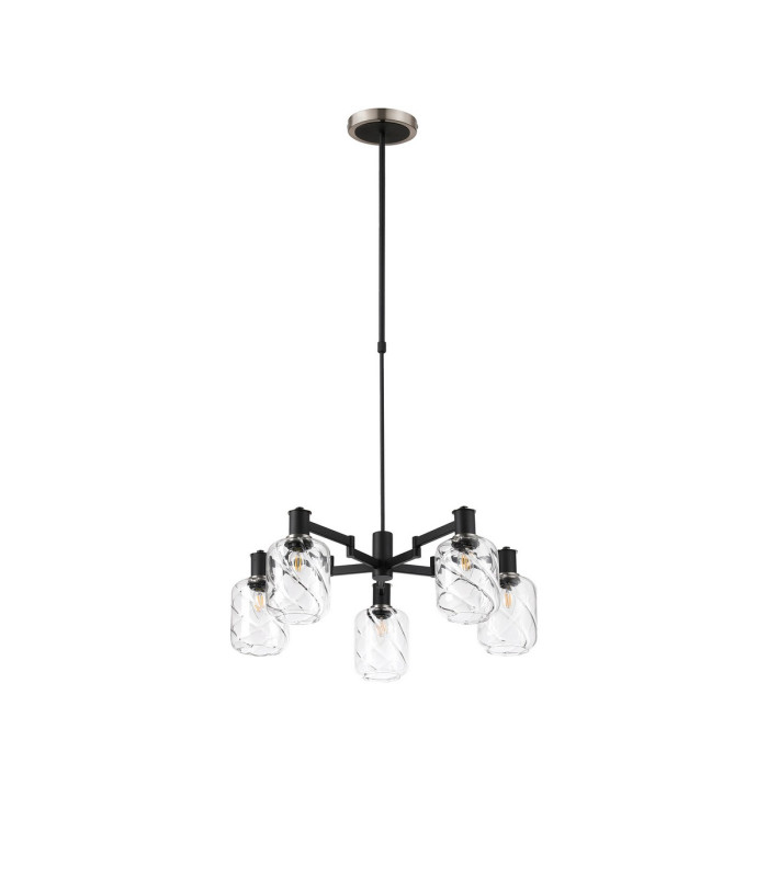 Worcester Swing Arm Telescopic Pendant 5 Light E14 Satin Nickel/Satin Black/Clear Twisted Cylinder Glass-4