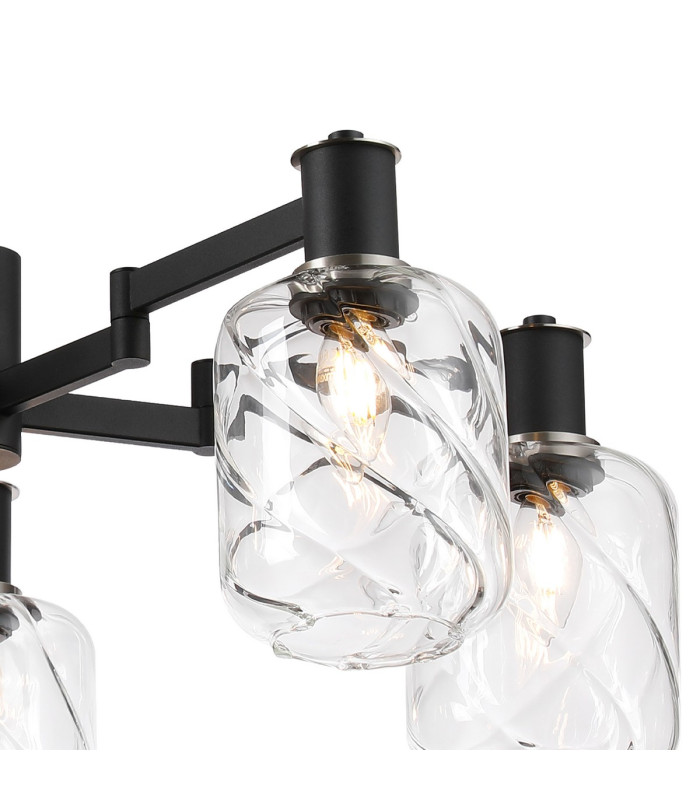 Worcester Swing Arm Telescopic Pendant 5 Light E14 Satin Nickel/Satin Black/Clear Twisted Cylinder Glass-5
