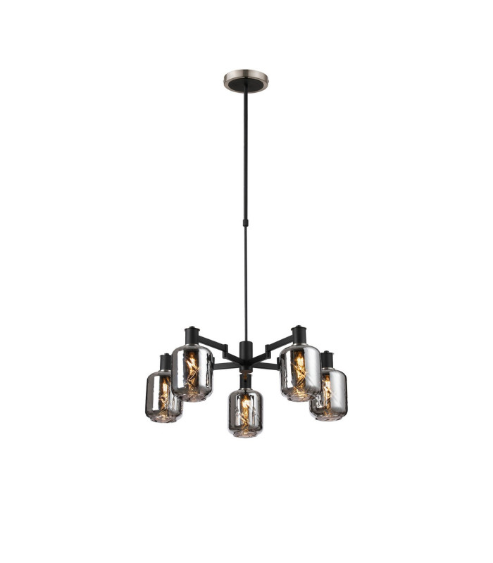 Worcester Swing Arm Telescopic Pendant 5 Light E14 Satin Nickel/Satin Black/Smoke Twisted Cylinder Glass-1