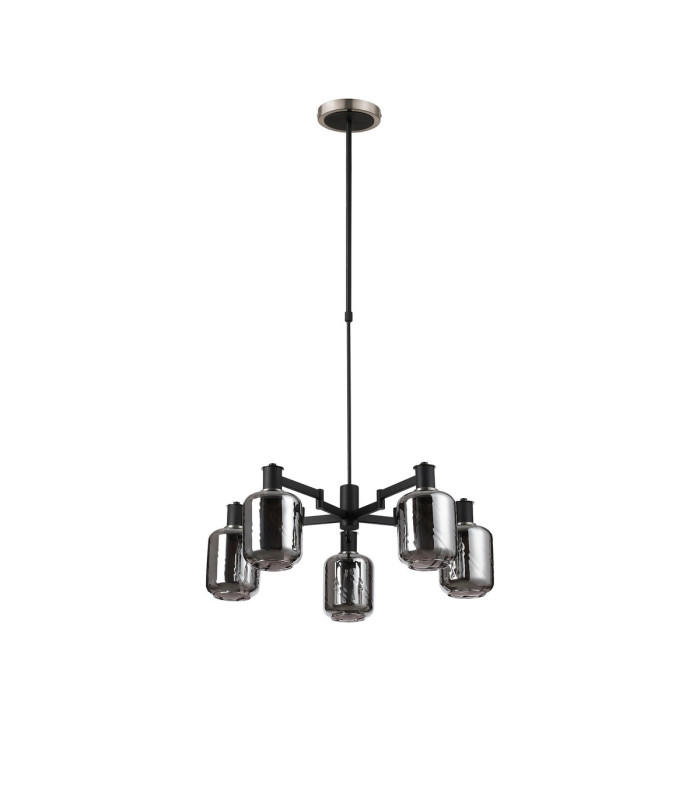 Worcester Swing Arm Telescopic Pendant 5 Light E14 Satin Nickel/Satin Black/Smoke Twisted Cylinder Glass-4