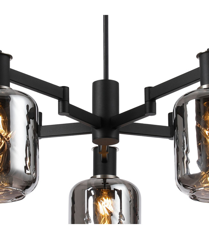 Worcester Swing Arm Telescopic Pendant 5 Light E14 Satin Nickel/Satin Black/Smoke Twisted Cylinder Glass-6