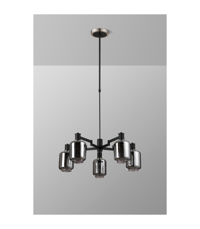 Worcester Swing Arm Telescopic Pendant 5 Light E14 Satin Nickel/Satin Black/Smoke Twisted Cylinder Glass-10