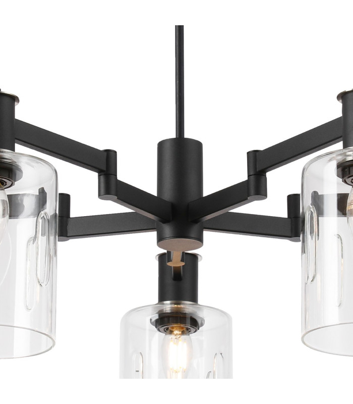 Worcester Swing Arm Telescopic Pendant 5 Light E14 Satin Nickel/Satin Black/Clear Uniform Dimple Cylinder Glass-6