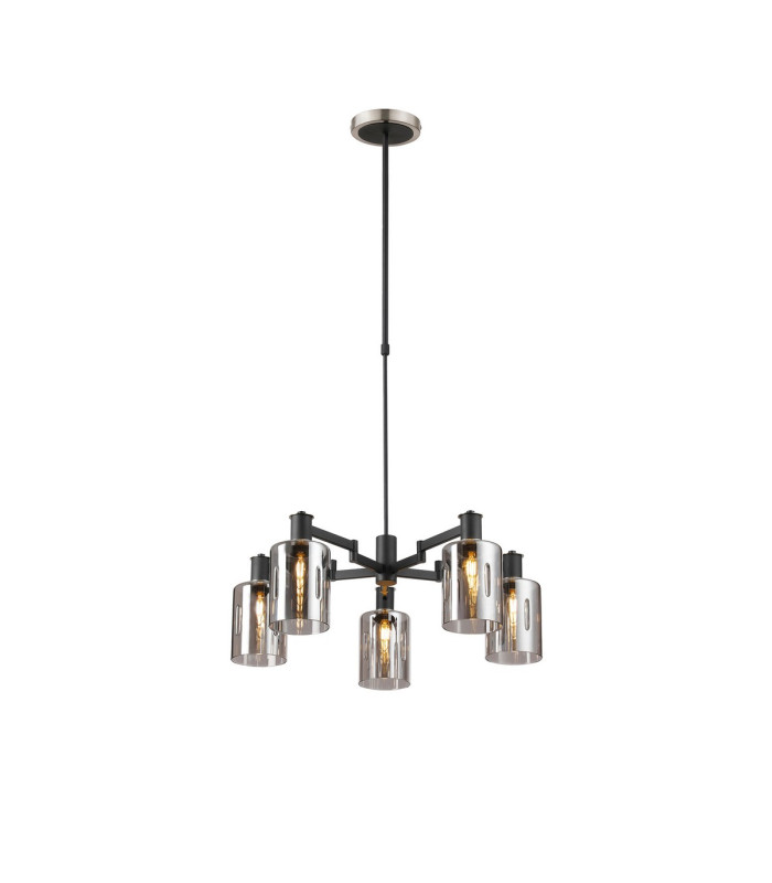 Worcester Swing Arm Telescopic Pendant 5 Light E14 Satin Nickel/Satin Black/Smoke Uniform Dimple Cylinder Glass-1