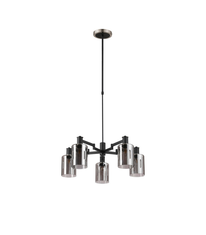 Worcester Swing Arm Telescopic Pendant 5 Light E14 Satin Nickel/Satin Black/Smoke Uniform Dimple Cylinder Glass-4