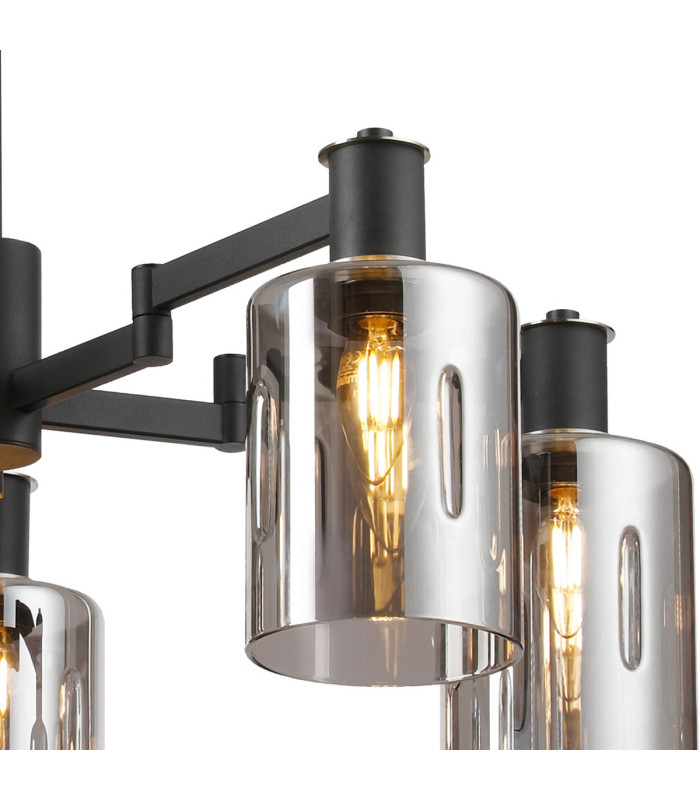 Worcester Swing Arm Telescopic Pendant 5 Light E14 Satin Nickel/Satin Black/Smoke Uniform Dimple Cylinder Glass-5
