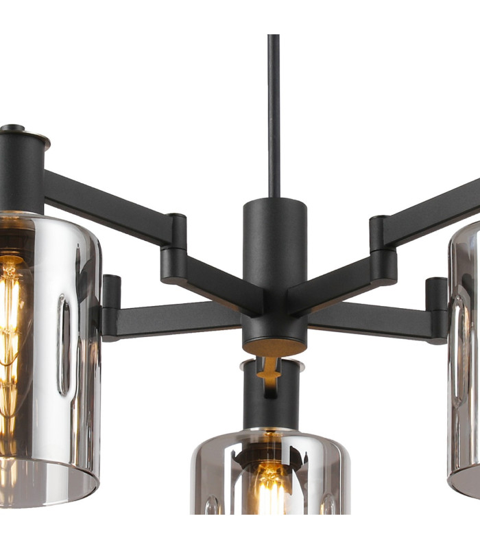 Worcester Swing Arm Telescopic Pendant 5 Light E14 Satin Nickel/Satin Black/Smoke Uniform Dimple Cylinder Glass-6