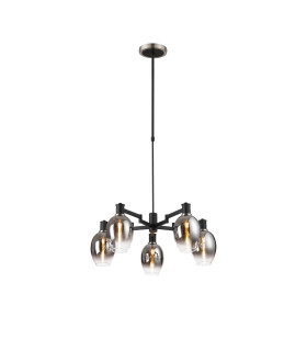 Worcester Swing Arm Telescopic Pendant 5 Light E14 Satin Nickel/Satin Black/Smoke Fade Wine Glass Glass-1