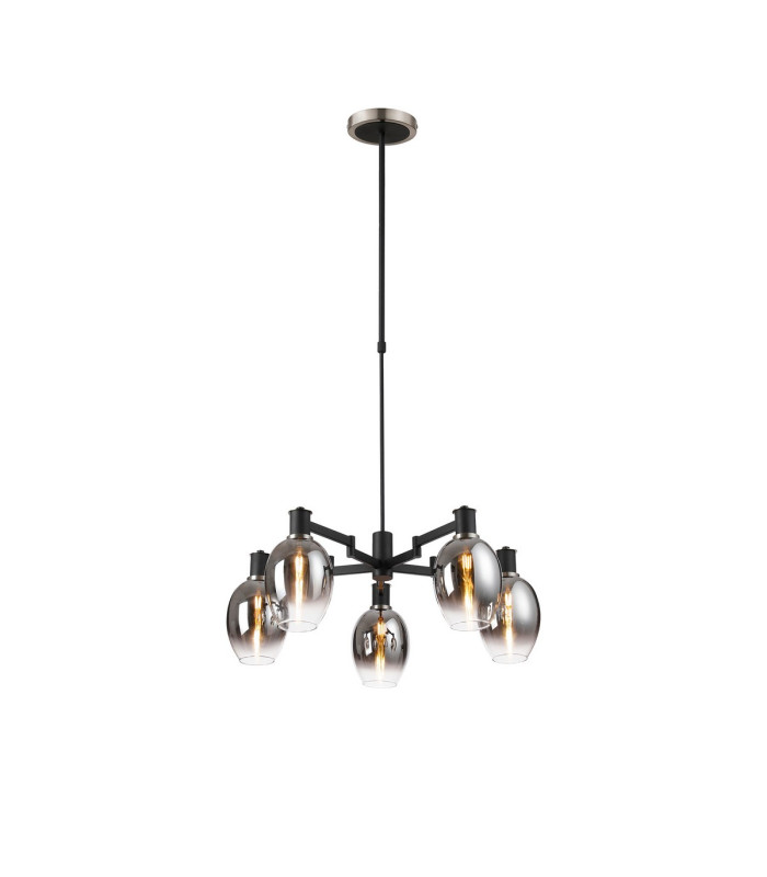 Worcester Swing Arm Telescopic Pendant 5 Light E14 Satin Nickel/Satin Black/Smoke Fade Wine Glass Glass-1