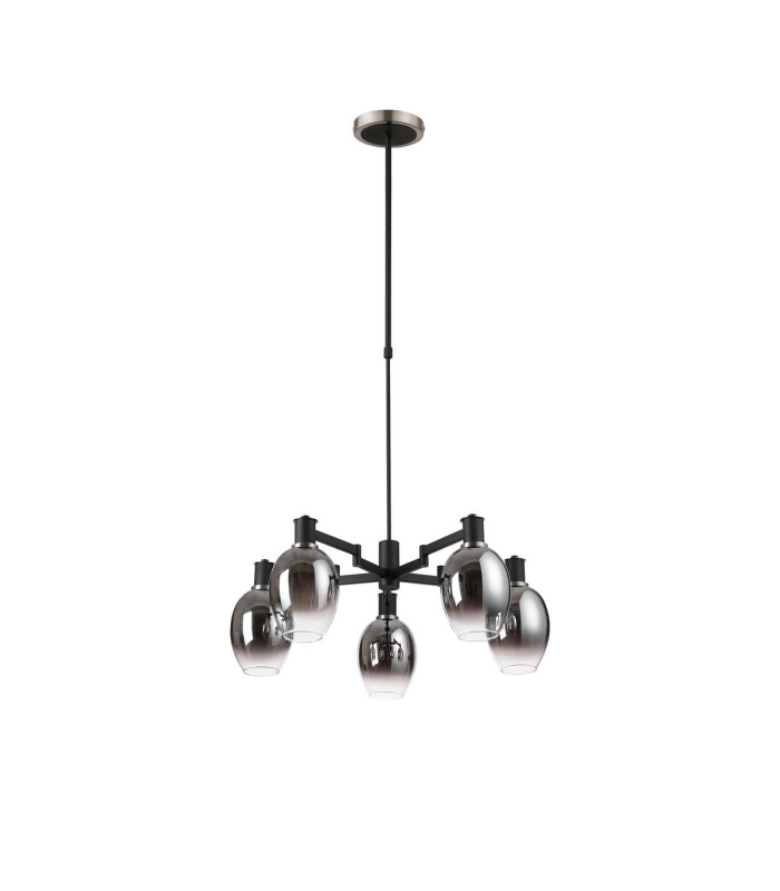 Worcester Swing Arm Telescopic Pendant 5 Light E14 Satin Nickel/Satin Black/Smoke Fade Wine Glass Glass-4