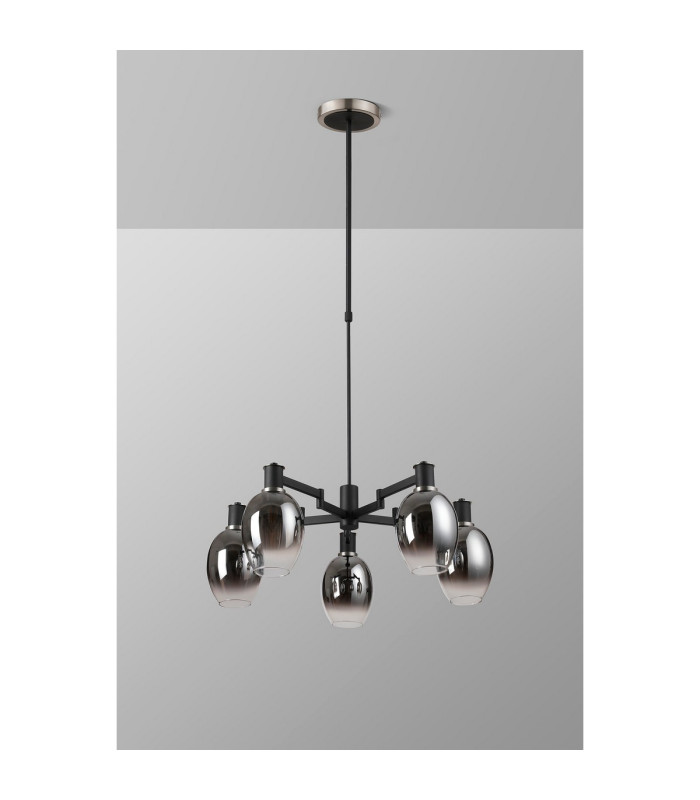Worcester Swing Arm Telescopic Pendant 5 Light E14 Satin Nickel/Satin Black/Smoke Fade Wine Glass Glass-10