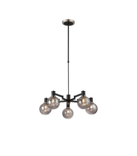 Worcester Swing Arm Telescopic Pendant 5 Light E14 Satin Nickel/Satin Black/Smoke Plated Round Segment Glass-1