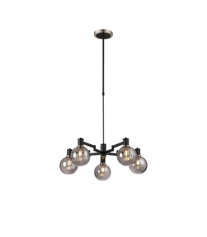 Worcester Swing Arm Telescopic Pendant 5 Light E14 Satin Nickel/Satin Black/Smoke Plated Round Segment Glass-1