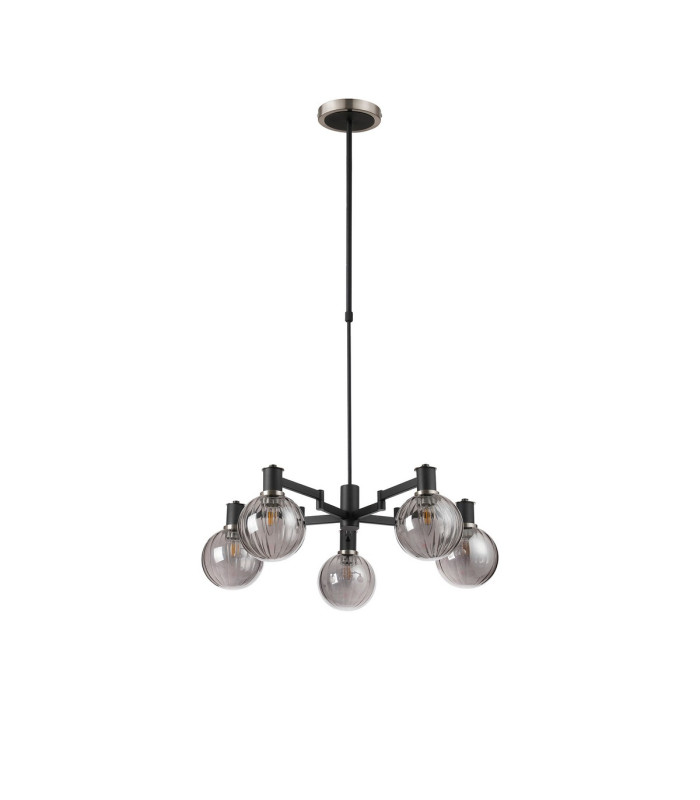 Worcester Swing Arm Telescopic Pendant 5 Light E14 Satin Nickel/Satin Black/Smoke Plated Round Segment Glass-4